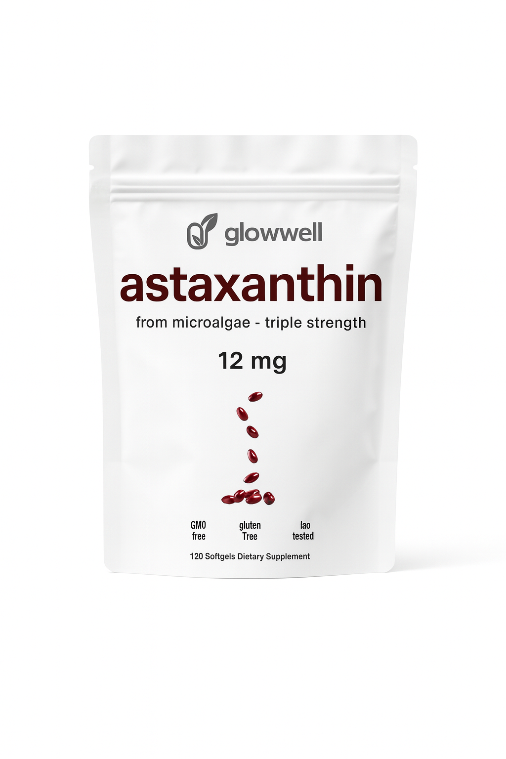 Glowwells' Astaxanthin 12mg, 120 softgels tanning pills, Strength Carotenoids Skin Supplement w. 100% Natural Astaxanthin from MicroAlgae